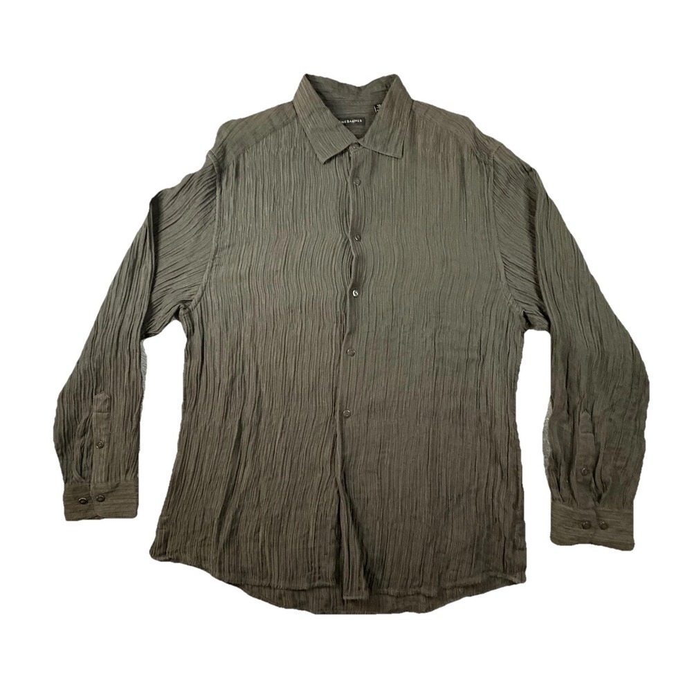 Jhane Barnes Men's 2XL Green Crinkle Textured Button Up LS Shirt SEE DESCRIPTION